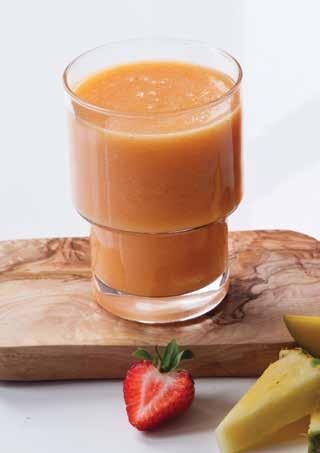smoothies 2-4 SERVINGS ISLAND SUNRISE SMOOTHIE 2 cups coconut water 1 cup pineapple, cut into 1 cubes 1 cup frozen mango 1 cup frozen strawberries 1 banana
