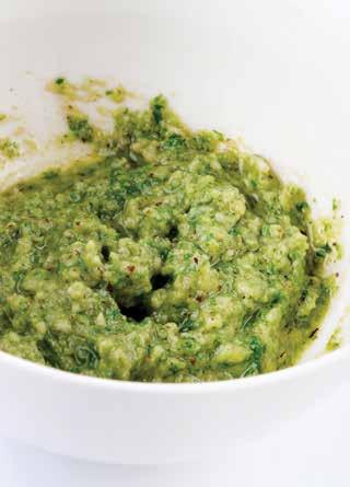 sauces, dips, sides 4-6 SERVINGS BASIL PESTO ½ cup toasted pine nuts 4 large garlic cloves, peeled 3 cups tightly packed fresh basil leaves ½ cup freshly grated Parmesan cheese ½ teaspoon salt ½