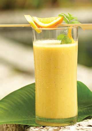 smoothies 2 SERVINGS MORNING WAKE UP SMOOTHIE 1 small banana, peeled ½ cup mango ¼ teaspoon ground cinnamon 1 scoop whey protein powder 1 cup vanilla almond milk