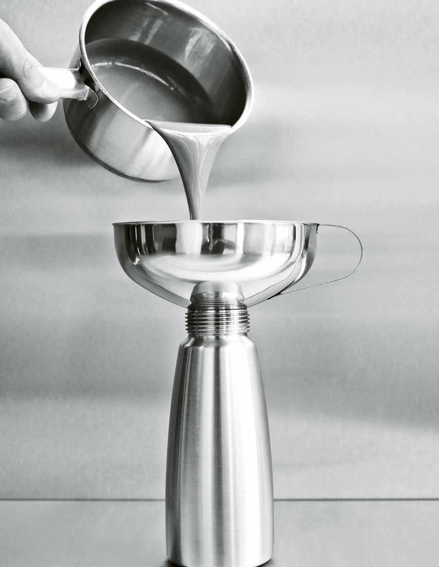 isi Funnel & Sieve. Stainless steel funnel with sieve insert. The generous capacity of the funnel allows for easy preparation. With a convenient handle, the sieve easily connects and disconnects.