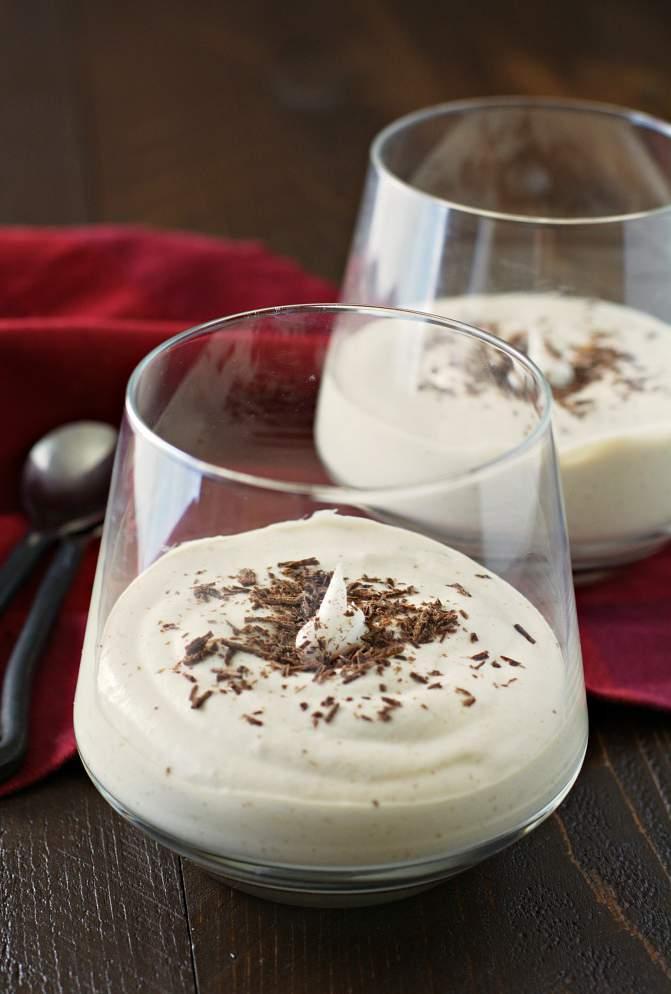 White Chocolate Mocha Mousse 8 1 can full fat coconut milk ¼ cup white chocolate chips 3 tablespoons sugar 1 shot espresso 1 teaspoon gelatin 1 In a microwave safe bowl, melt the white chocolate in