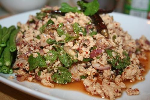 Lab Gai/Mu/Nuea Spicy salad minced Chicken/Pork/Beef with Thai herb Lab is an easy, quick to make spicy dish (it can be, and often is fierily hot).