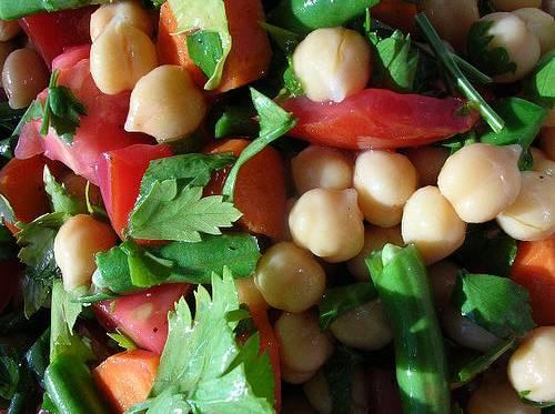 Chickpea Salad with Tomato, Cucumber & Citrus Vinaigrette Chickpeas are a good source of iron as well as fiber and protein.