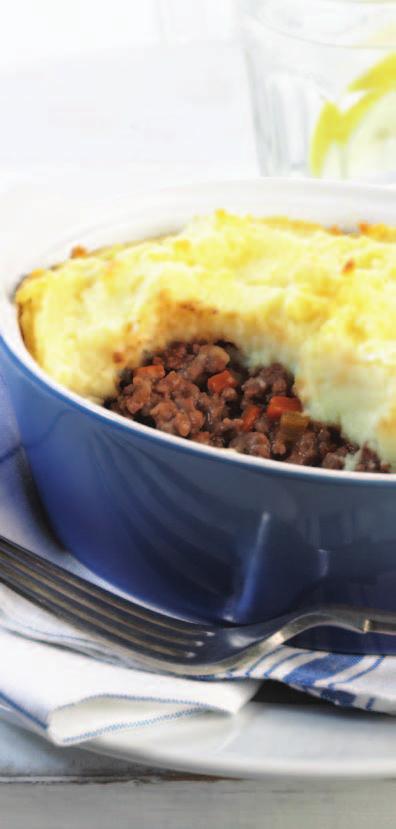 Main Courses and Sides Shepherds Pie This classic Shepherds Pie has a double burst of SUSTAGEN goodness in both the filling and the mash. 10 serves 20 serves 20 40 ml Vegetable oil 1.