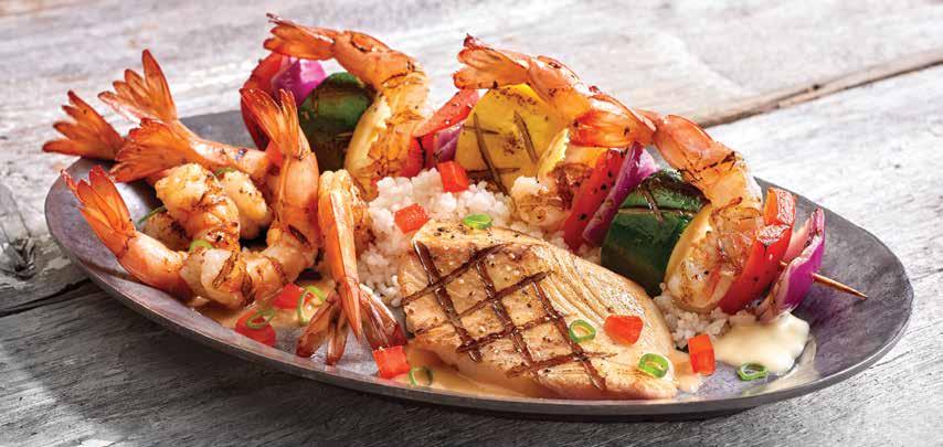 Grilled Seafood Trio Add a Fresh Garden Salad (210 cals) or Tossed Caesar Salad (400 cals) for 5.