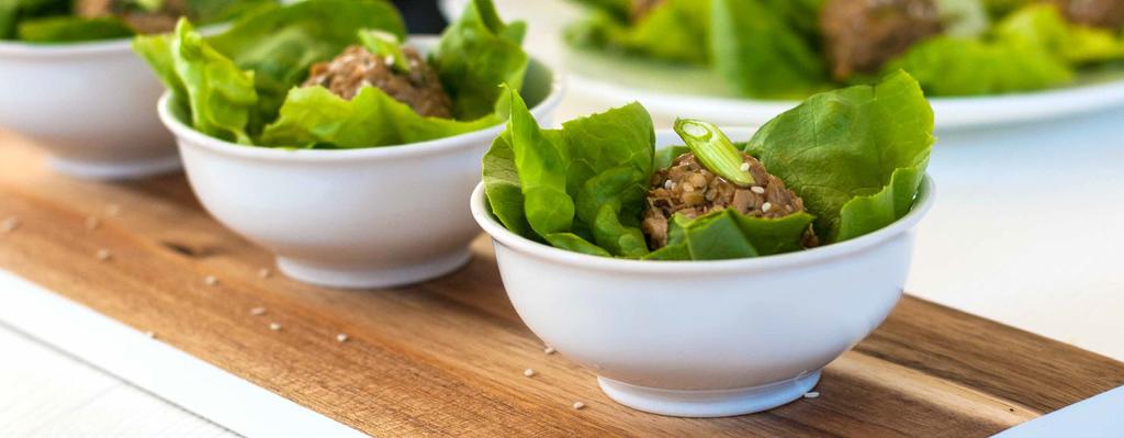 Salmon Lettuce Cups Total yield: 36 lettuce cups Portion size: 3 cups 12 servings Featured Chicken of the Sea Recipe for Healthcare Foodservice Ingredients ¼ c ¼ c Minced garlic Minced ginger 1 c