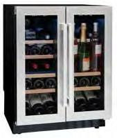 DOUBLE-COMPARTMENT SERVICE WINE CELLARS AVU54SXDZA 50 59,5 (W) x 57,1 (D) x 82/88,5 (H) Reversible 2 layers glass door, anti-uv treated, stainless steel frame 4 semi-sliding wooden shelves 1