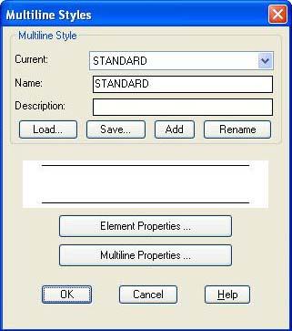 Tạo kiểu Mline bằng lệnh Mlstyle Truy xuất cách tạo kiểu Mline bằng một trong các cách sau: - Từ dòng Command: Mlstyle - Từ menu Format/ Multiline Stye Khi