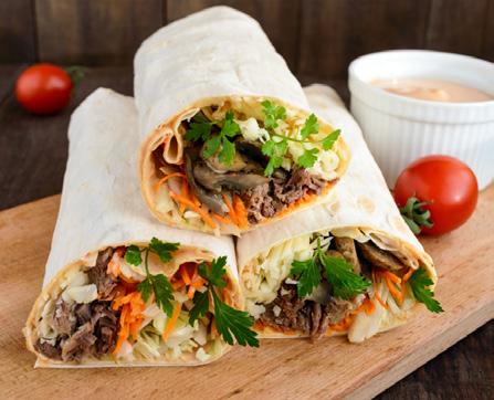 BEEF STIR-FRY TORTILLAS APPROX. 35 MINS 6 ENERGY: 2000KJ PROTEIN: 30G TOTAL FAT: 10.8G CARBS: 59.1G SODIUM: 1690MG Heat the oil in a frying pan.