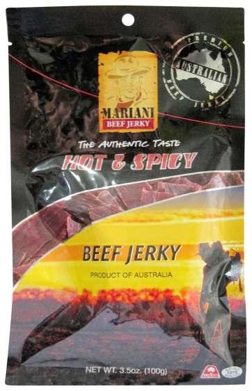 Mariani Hot and Spicy Beef Jerky Mariani Philippines Price: US 9.19 EURO 7.12 Description: Hot and spicy flavored Australian dried beef jerky in a heat sealed plastic packet.