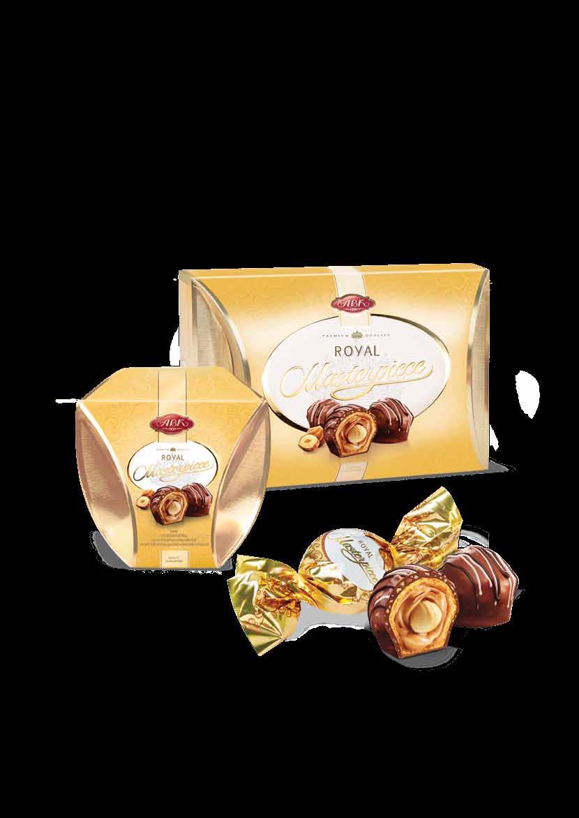 ROYAL MASTERPIECE Wafer sweets "Royal Masterpiece" with nut fillin and whole hazelnut sweets with whole nut in crispy wafer iced with milk chocolate Rich taste of nuts: whole hazelnut in each sweet