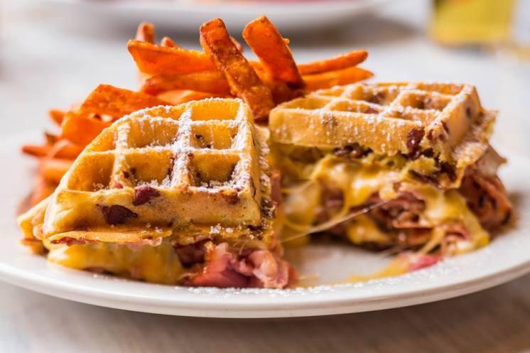 Brian s 24 Wake Up With: The Waffle Cristo Brian s 24 breakfast menu served 24 hours a day, you can have breakfast for any meal. The Waffle Cristo is a must-try.