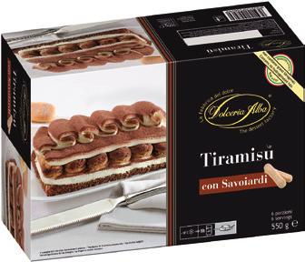 The classic tiramisu with a layer of sponge cake and a layer of ladyfingers dipped in a mouth-watering cream with mascarpone.