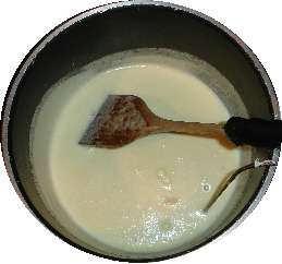 into the pot of hot milk and increase heat to medium.