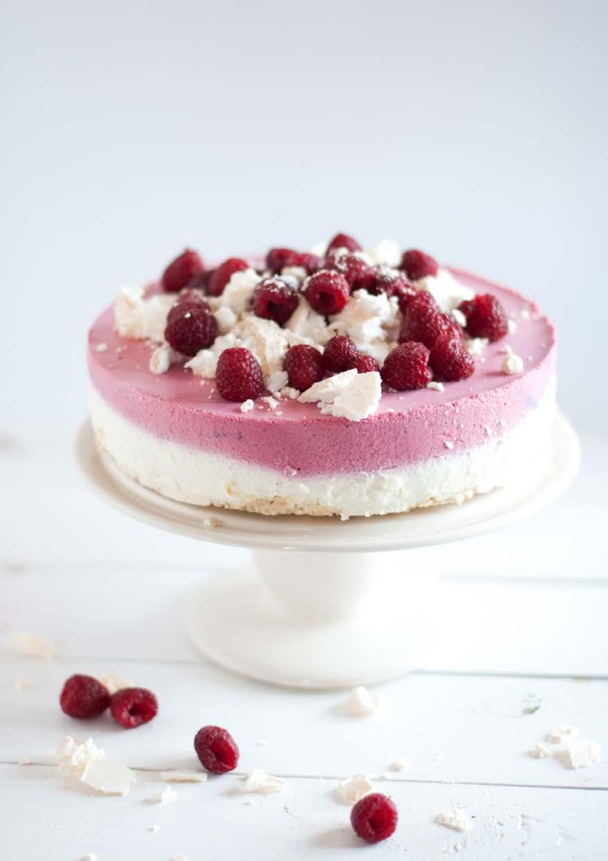 Raw Coconut, Macadamia & Raspberry Cheesecake SERVES: 8-10 PREP: 30 MIN DIFFICULTY: EASY The perfect prep-ahead dessert for a hot summer s day!