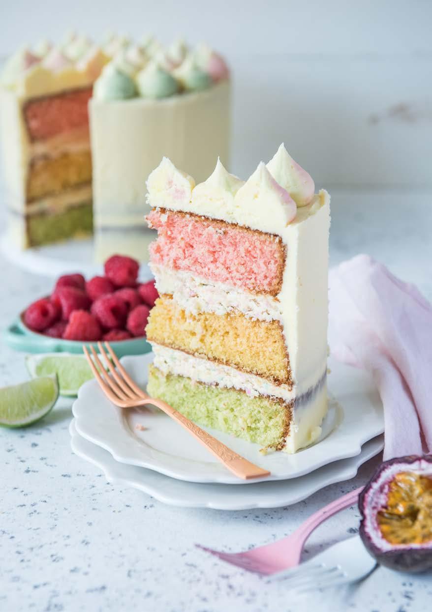 Fruit Tingle Layer Cake SERVES: 16 PREP: 30 MIN COOK: 60 MIN DIFFICULTY: EASY Love raspberry, passionfruit and lime?