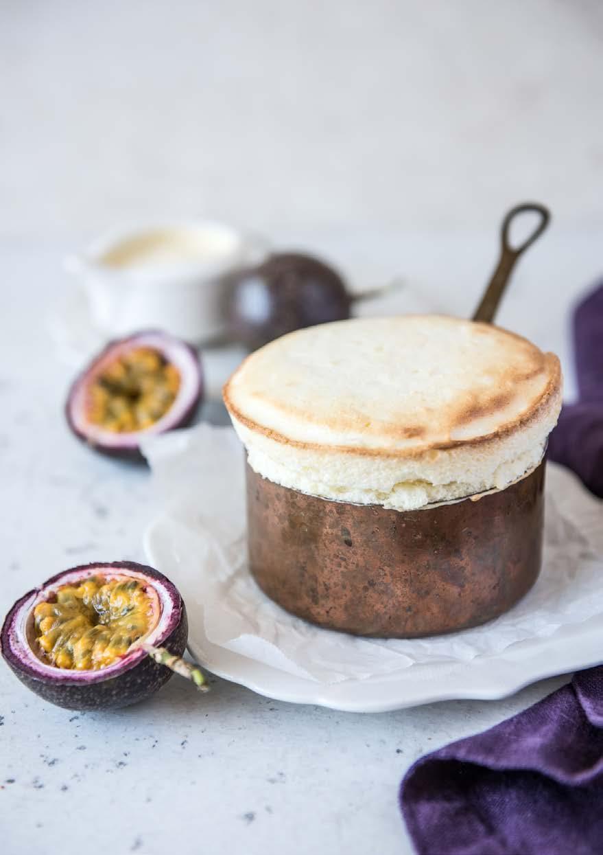 Passionfruit Souffle SERVES: 4-6 PREP: 30 MIN COOK: 12 MIN DIFFICULTY: MEDIUM Creating an impressive set of Soufflés is easier than ever with our Passionfruit Baking Paste.