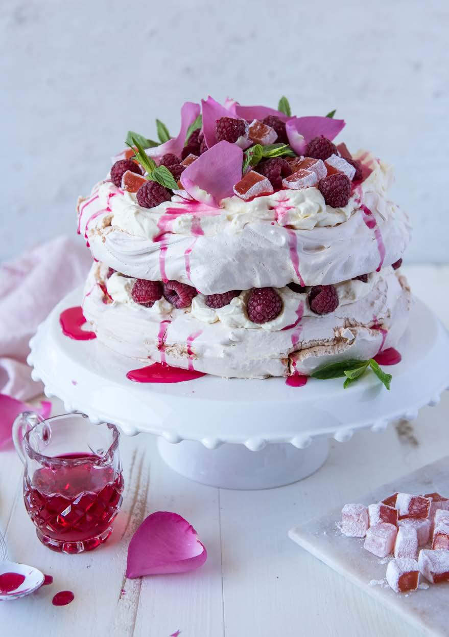 Raspberry Rosewater Pavlova Brighten up your summer pavlova with Raspberry Baking Paste! SERVES: 12 PREP: 30 MIN COOK: 1.