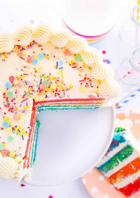 Bubble Gum Marble Rainbow Cake SERVES: 12 PREP: 45 MIN + CHILLING COOK: 50 MIN DIFFICULTY: MEDIUM This bold, bright party cake features layers of marbled vanilla cake, sandwiched between Bubble Gum