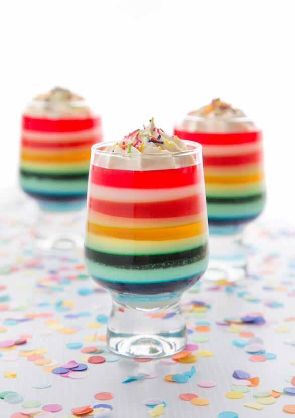 Bubble Gum Rainbow Jelly SERVES: 4-5 PREP: 1 HOUR + CHILLING DIFFICULTY: EASY Why stop at one colour when you can have them all! Everyone will go crazy for this wild and wobbly Bubble Gum dessert.