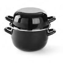 POTS & PANS MUSSEL & GRAVY PANS FA 625002 625057 625101 MUSSEL PAN - WITH LID Black enamel. Flanged stainless steel rim.
