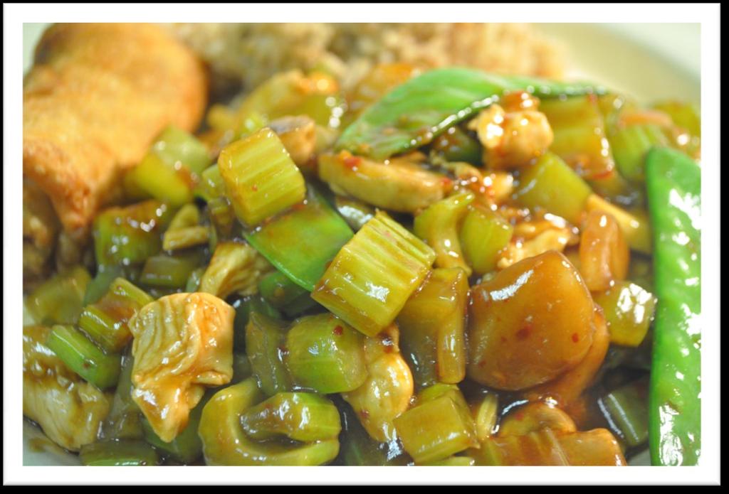 #22 GKUN BO GAI (Chicken) Hot and Spicy, Chicken stir fry with diced cut celery, baby