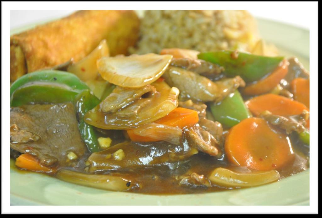 #29 MONGOLIAN BEEF Beef tenderloin stir fry with green peppers,