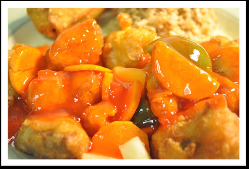 #5 SWEET AND SOUR PORK Breaded lean pork battered and fried, served with our