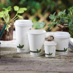COMPOSTABLE WHITE HOT DRINK CUPS Compostable and biodegradable high quality hot drink paper cups are purpose made for the coffee-to-go market. With single PLA coating, cups can be custom-printed.