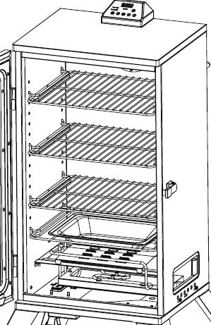 Smoker Assembly Step 8 Locate: (3) Cooking Grids Tools Needed: None Procedure: Place the (3) Cooking Grids into the Cooking Grid Supports as shown.