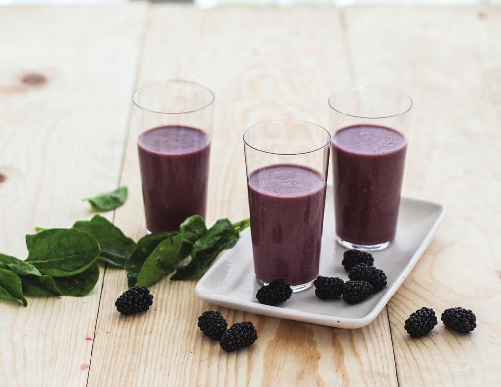 Blackberry Spinach Smoothie Prep time: 5 minutes 2 teaspoons flaxseed 1 cup fresh blackberries ½ cup fresh spinach, firmly packed ½ cup coconut water 3 ice cubes Instructions: Place the flaxseed in