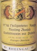 AUSLESE Schloss Eltz 17 7133B 1971 Hallgartener Hendelberg Riesling Kabinett