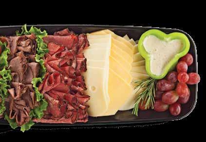 Terrific Trio Platter Premium DI LUSSO oven-roasted chicken, cracked black pepper turkey and sun-dried tomato turkey paired with Muenster, smoked Gouda, sharp cheddar or havarti cheeses served with