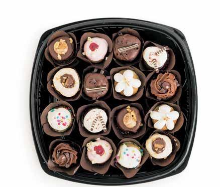 Mini Gourmet Cupcake Tray 16 mini cupcakes with assorted flavors and icings.