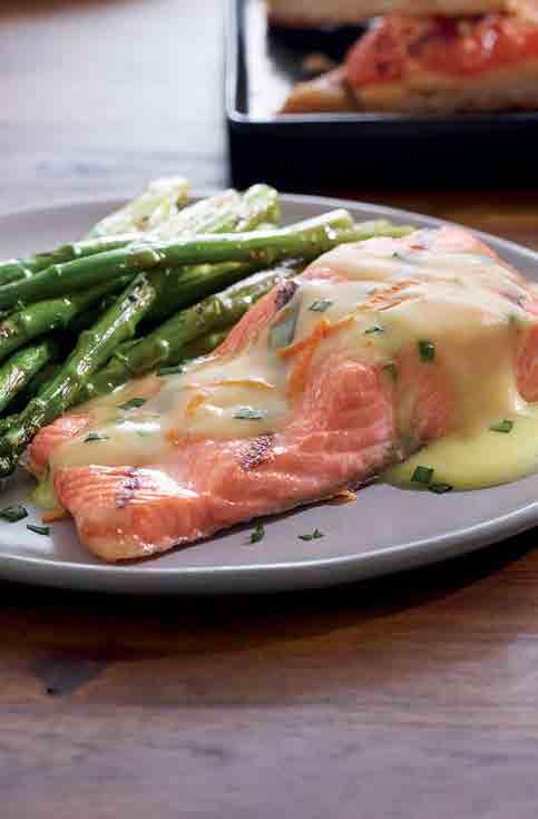 Salmon and Asparagus with Orange Ginger and Chive Sauce Add a kick to your salmon dish with a sauce made from orange juice concentrate, ginger and chives.