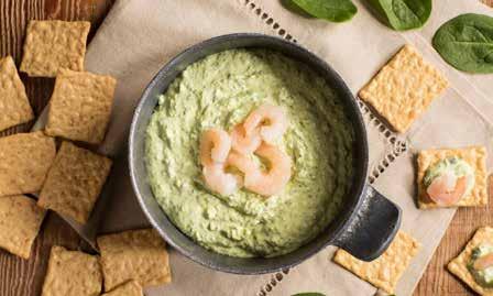Shrimp and Spinach Dip Harvest Stone Toasted Sesame Brown Rice & Chickpea Crackers 8 oz. cream cheese cup Parmesan cheese, shredded 2 Tbsp. Butter 4 oz.