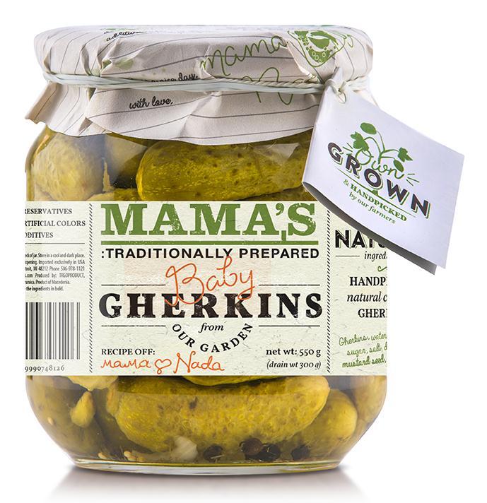 NEWEST PRODUCT from MAMA S Creative Kitchen MAMA S SOUR PROGRAM Traditionally Prepared Baby Gherkins 550 g.