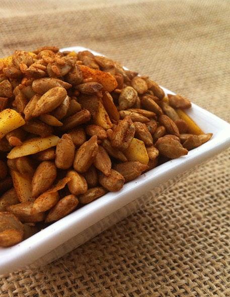 SPICED SEEDS WITH ALMOND SLIVERS Makes Roughly 1 Cup ½ teaspoon ground turmeric ½ teaspoon ground cumin ¼ teaspoon ground lemon myrtle pinch of ground cloves pinch of ground cinnamon pinch of ground