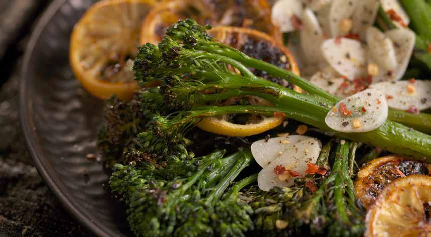 Charred Broccolini with Lemon and Pickled Garlic 2 bunches Mann s Broccolini 2 tablespoons extra virgin olive oil 2 lemons, one halved; one cut into 1 /8-inch slices 3 /4 teaspoon coarse sea salt 1