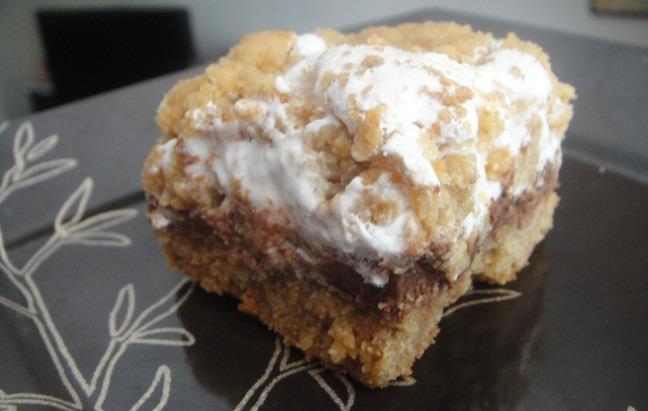 Smore Bar Cookies 1/2 cup butter, room temperature 1/4 cup brown sugar 1/2 cup sugar 1 large egg 1 tsp vanilla extract 1 1/3 cups all purpose flour 3/4 cup graham cracker crumbs* 1 tsp baking powder