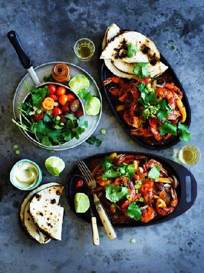 Sizzling prawn fajitas with chipotle hot sauce and tequila mayonnaise Olive oil 24 green Australian prawns, peeled and deveined 1 tablespoon sweet smoked paprika 2 tablespoons chipotle in adobe 2