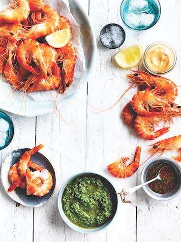 Chilled Australian prawns with 3 easy dipping sauces 2 kg large cooked chilled Australian Prawns Ginger Lime and Chilli Dipping Sauce 2 long red chillies 1 tablespoon grated ginger Juice of lime