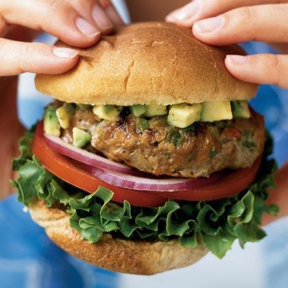 In a bowl, combine all the ingredients. 2. Form into 4 patties. Spray a frying pan with cooking spray and cook on stovetop or grill. Serve on hamburger buns or wrap in iceberg lettuce.