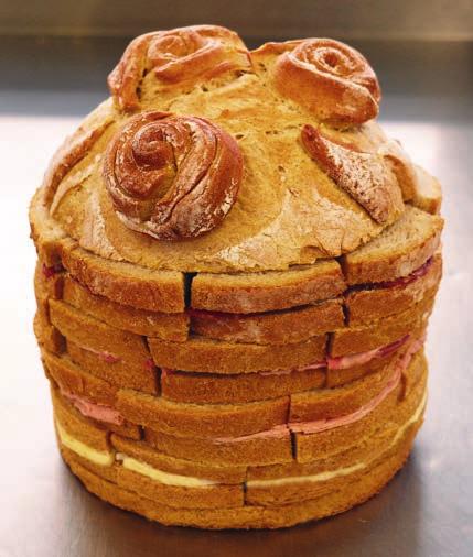 Bread tower (dark bread) Bread tower 18 cm 4 layers filled salami, ham, meatloaf, cheese,