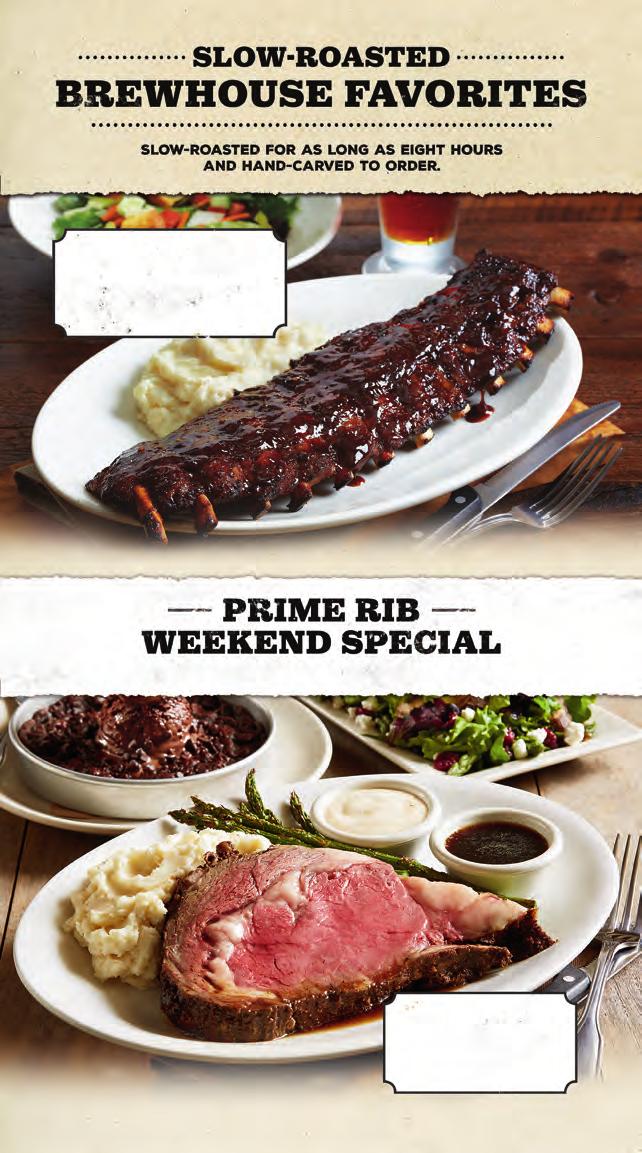 BABY BACK PORK RIBS Slow-roasted overnight baby back ribs Big Poppa Smokers Sweet Money Championship rub BJ s Peppered BBQ sauce choice of two signature sides Full rack (cal. 1300) 24.