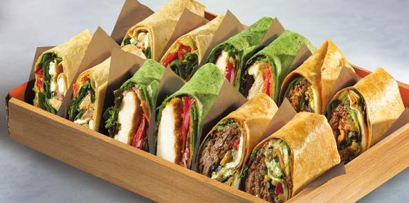 WRAPS Our premium wraps feature delicious combinations of meats, vegetables, cheeses, and spreads, wrapped in flavorful tortillas.