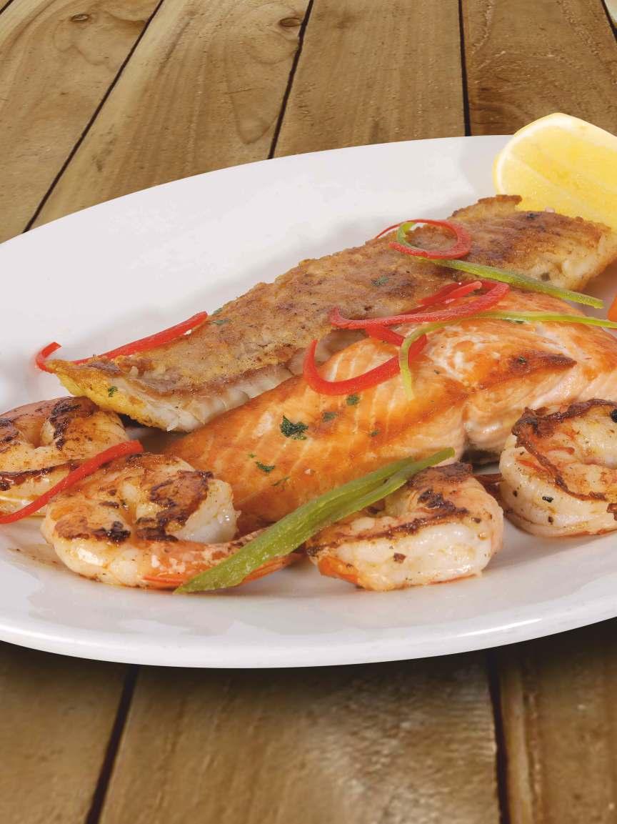 Grilled Hammour 60.00 Jumbo Tiger Prawns 60.00 Grilled Hake Fillet 65.00 Royal Hammour 75.00 (Grilled Hammour with toppings of Mushroom and Shrimps baked with Cheese) Red Snapper 65.