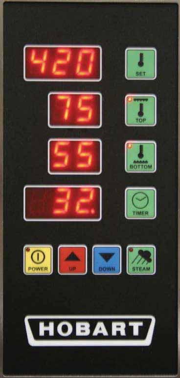 Hobart/Wiesheu Deck Oven Chamber Temperature Display Top Heat Percentage Display o Heat Percentage Display Bake Time/Steam Time Display Power Indicator Light Power On/OFF Chamber