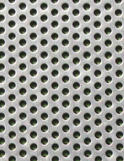 The aluminium we use is classified as: annealed and flattened H 111 PERALUMAN 30 UNI 5754. The perforation standard is obtained with a 2 mm diameter and 3.5 mm pitch.