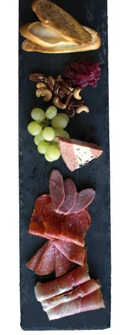 terrine, calabrese, salami slices, croutons, grapes, onion confit, roasted